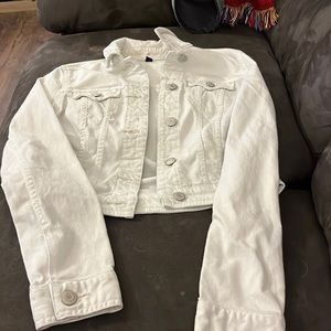 White jean jacket with metal buttons